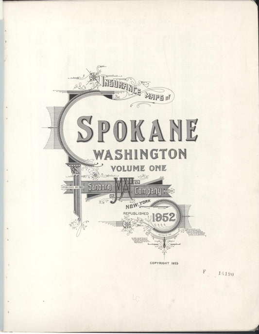 Sanborn Fire Insurance Map from Spokane, Spokane County, Washington (1952), Sheet #0001 - Historic Sanborn Fire Insurance Map Print, vintage old map wall art, antique decor, genealogy gift, Washington Washington map