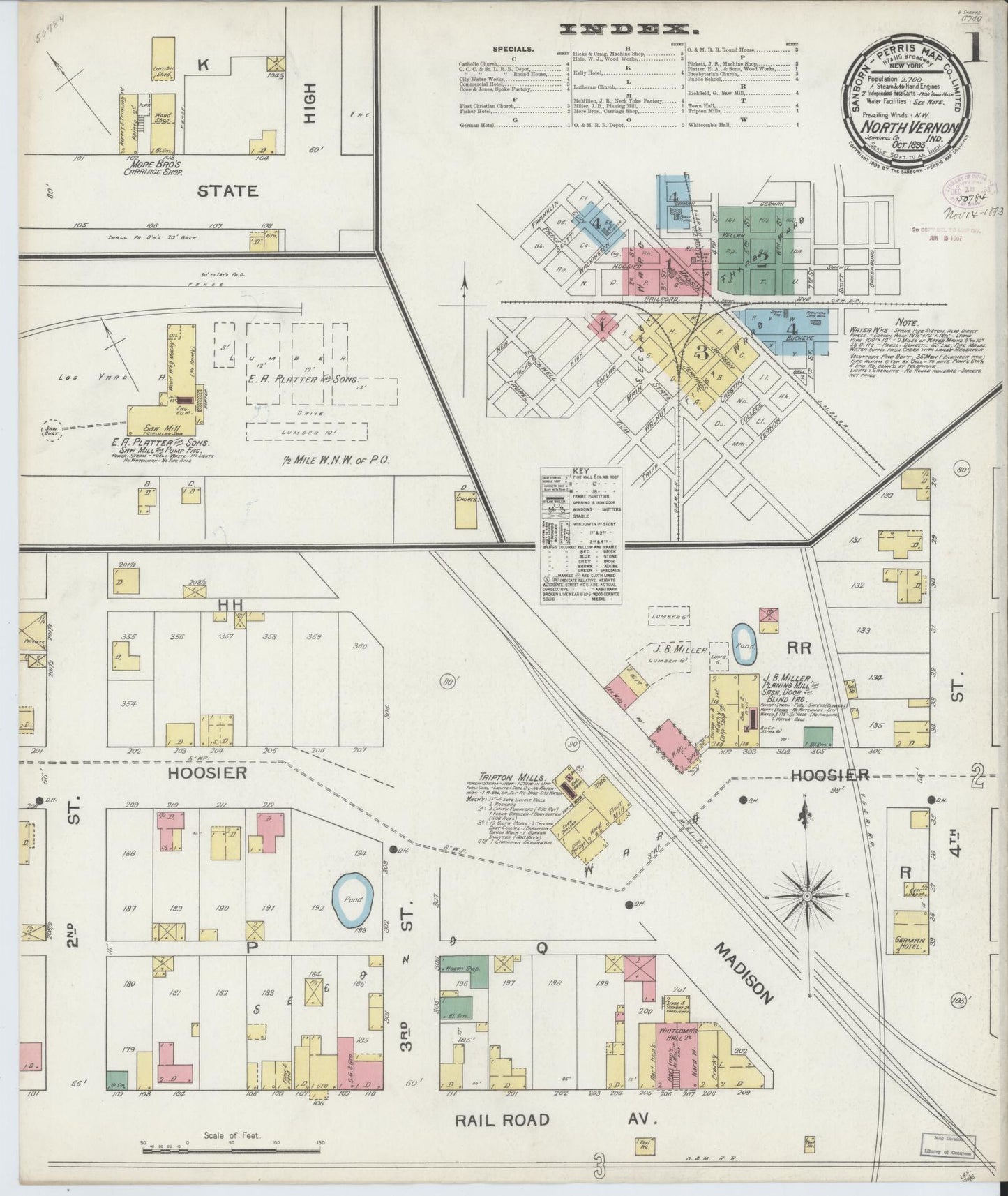 Sanborn Fire Insurance Map from North Vernon, Jennings County, Indiana. (1893) – Historic Sanborn Fire Insurance Map Print