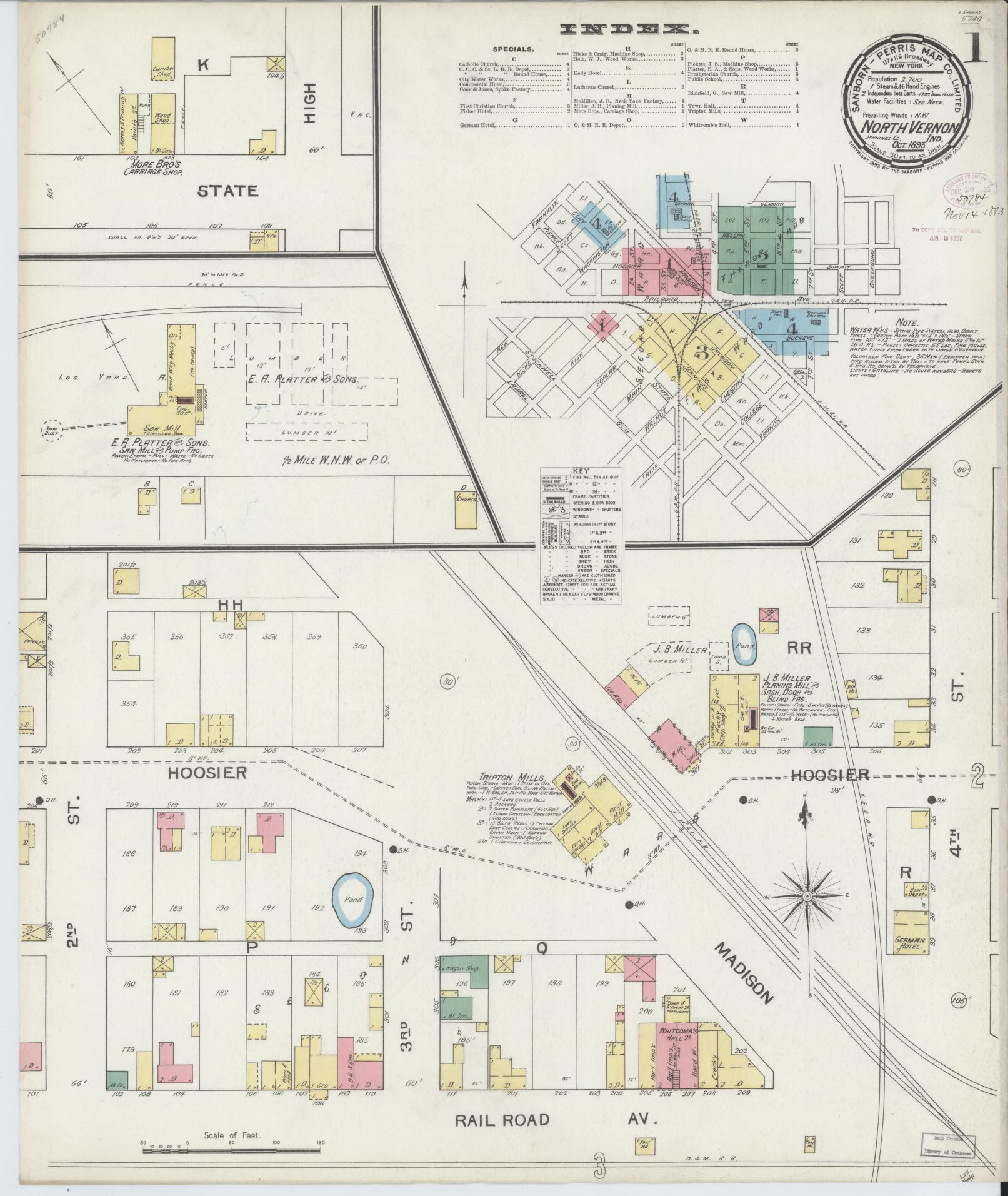 Sanborn Fire Insurance Map from North Vernon, Jennings County, Indiana. (1893) – Historic Sanborn Fire Insurance Map Print