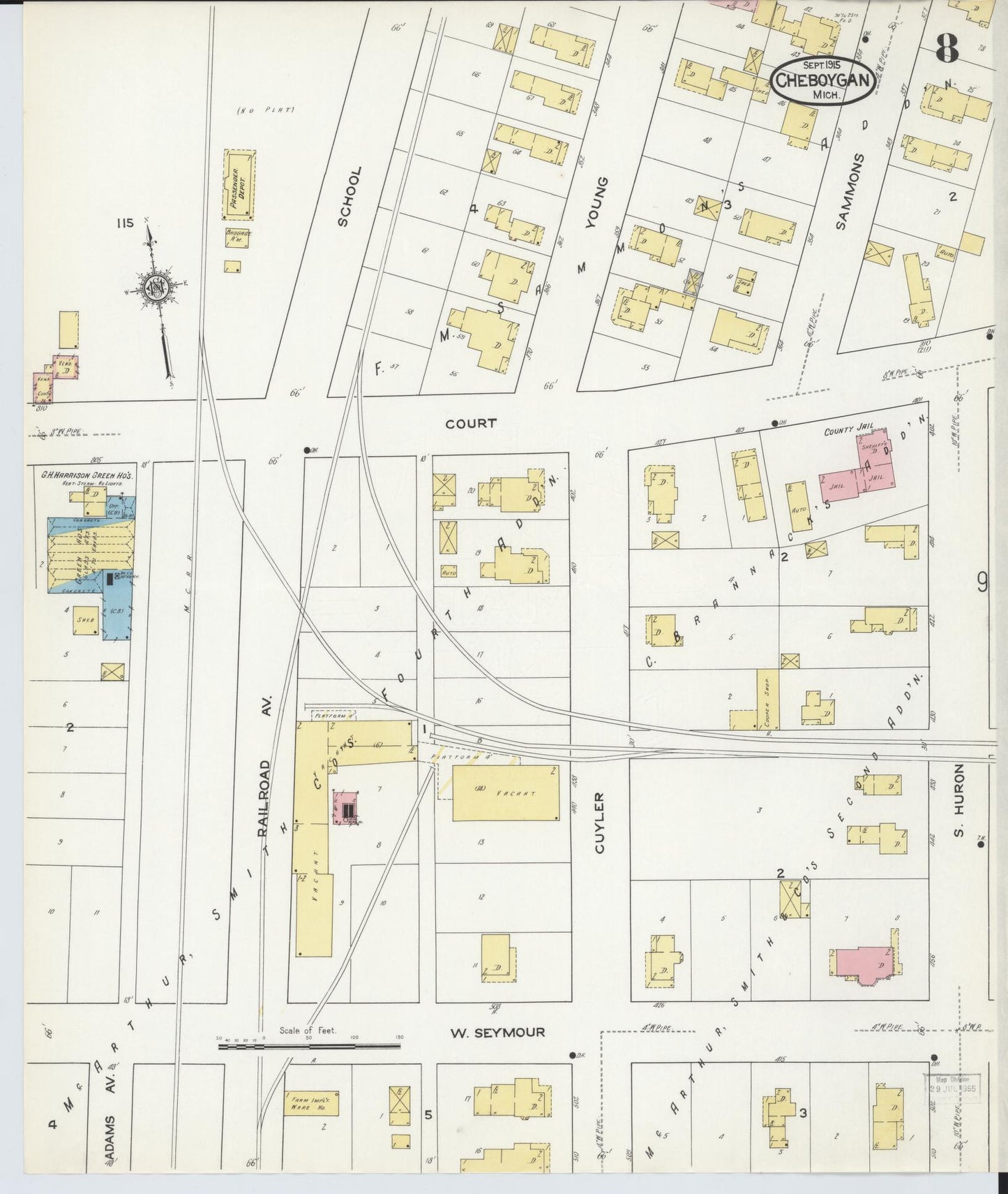 Sanborn Fire Insurance Map from Cheboygan, Cheboygan County, Michigan (1915), Sheet #0008 - Complete Map Set gallery image, historic Sanborn map, vintage wall art, Michigan Michigan
