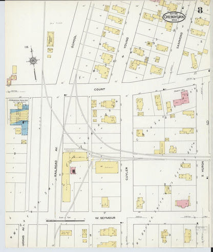 Sanborn Fire Insurance Map from Cheboygan, Cheboygan County, Michigan (1915), Sheet #0008 - Complete Map Set gallery image, historic Sanborn map, vintage wall art, Michigan Michigan
