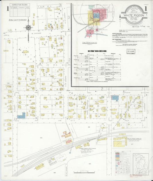 Sanborn Fire Insurance Map from White Pigeon, Saint Joseph County, Michigan (1936), Sheet #0001 - Historic Sanborn Fire Insurance Map Print, vintage old map wall art, antique decor, genealogy gift, Michigan Michigan map