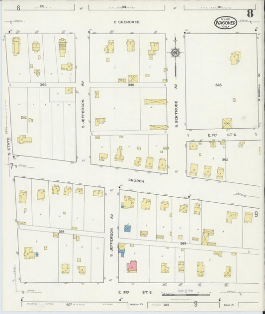 Sanborn Fire Insurance Map from Wagoner, Wagoner County, Oklahoma (1917), Sheet #0008 - Historic Sanborn Fire Insurance Map Print, vintage old map wall art, antique decor, genealogy gift, Oklahoma Oklahoma map