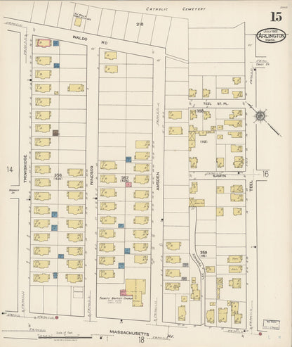 Sanborn Fire Insurance Map from Arlington, Middlesex County, Massachusetts (1922), Sheet #0015 - Historic Sanborn Fire Insurance Map Print, vintage old map wall art, antique decor, genealogy gift, Massachusetts Massachusetts map