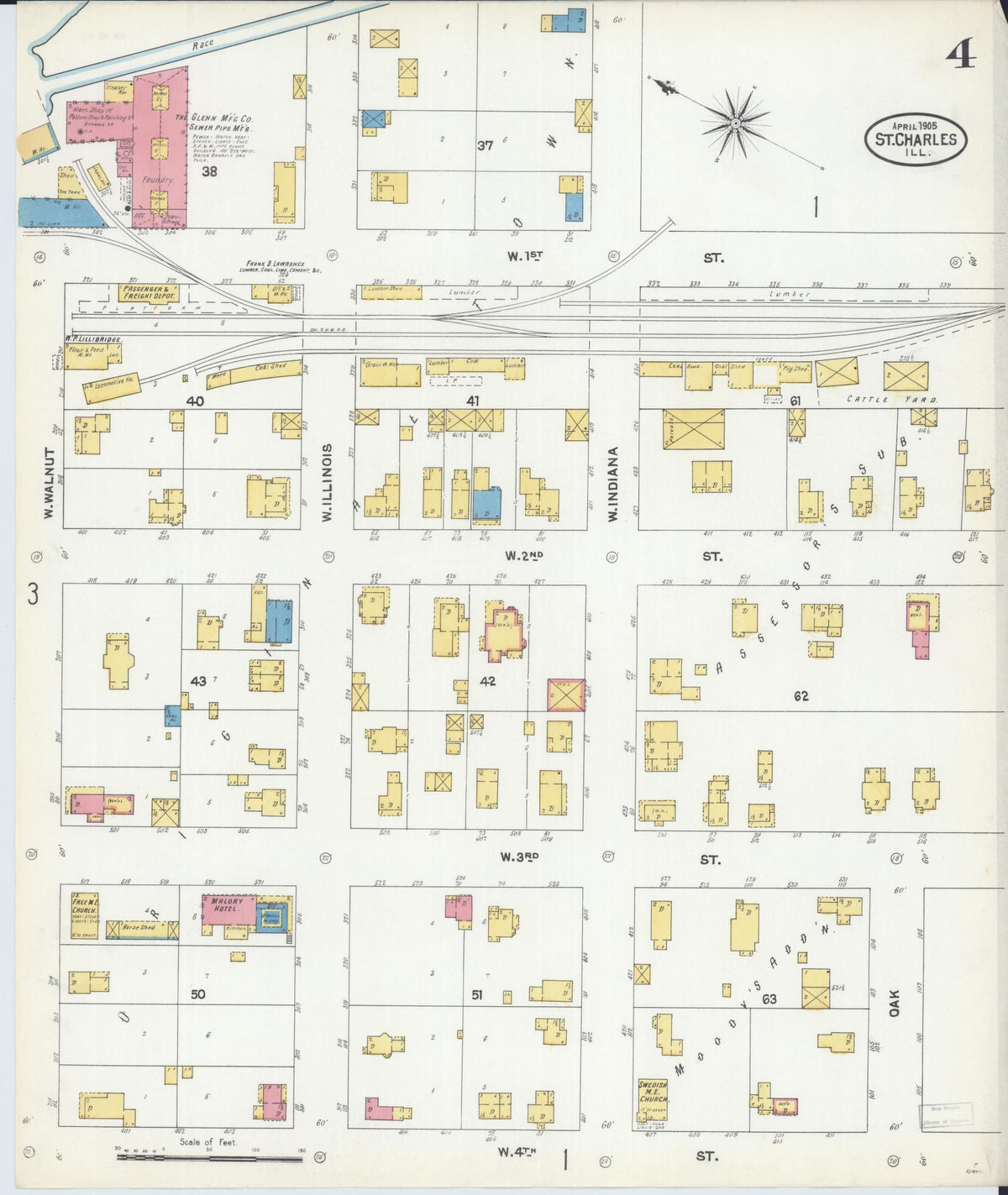 Sanborn Fire Insurance Map from Saint Charles, Kane County, Illinois (1905), Sheet #0004 - Complete Map Set gallery image, historic Sanborn map, vintage wall art, Illinois Illinois