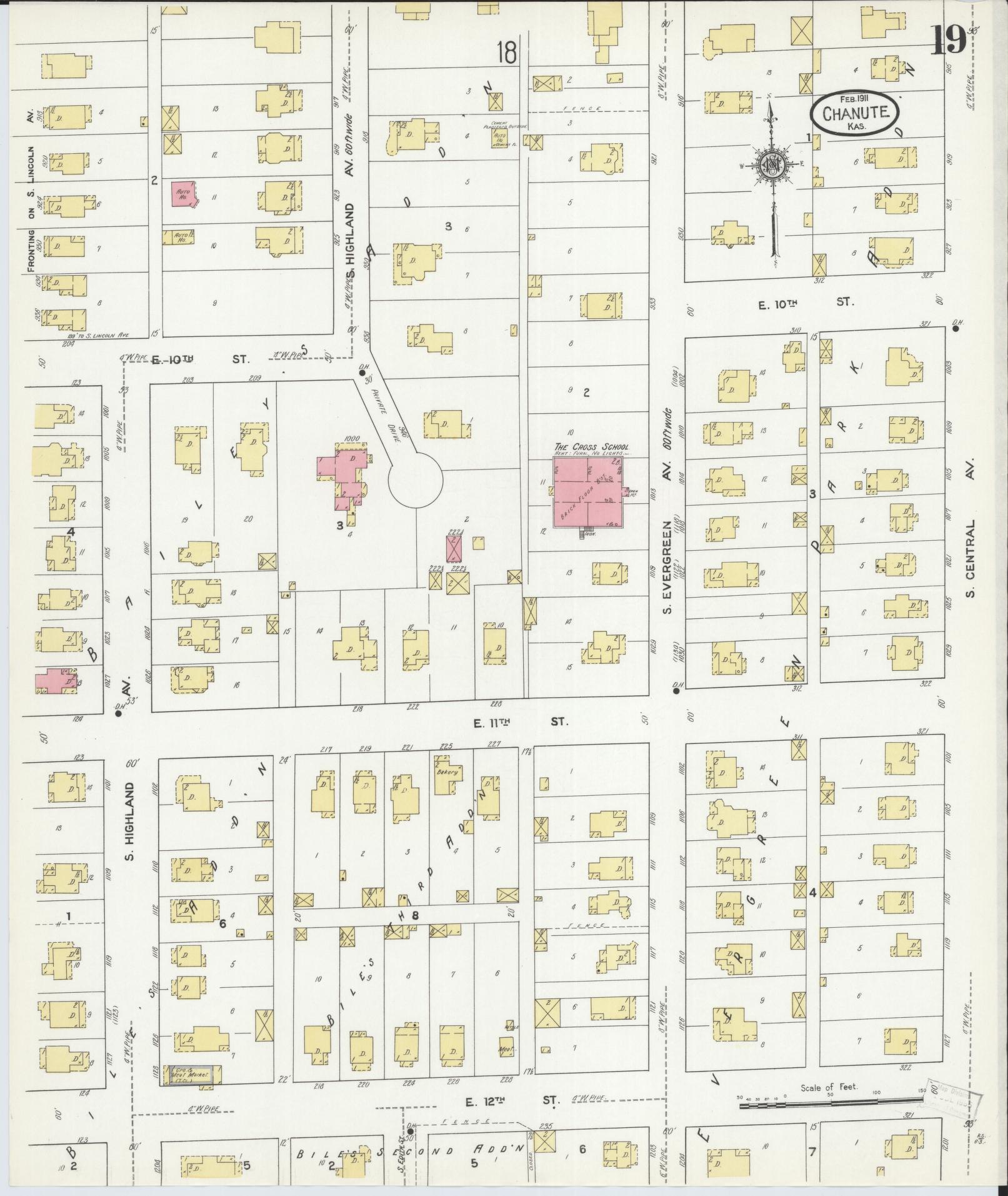 Sanborn Fire Insurance Map from Chanute, Neosho County, Kansas (1911), Sheet #0019 - Historic Sanborn Fire Insurance Map Print, vintage old map wall art, antique decor, genealogy gift, Kansas Kansas map