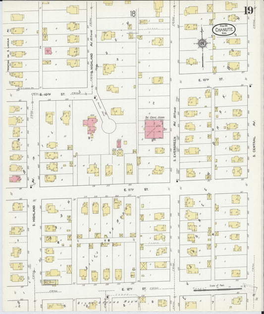 Sanborn Fire Insurance Map from Chanute, Neosho County, Kansas (1911), Sheet #0019 - Historic Sanborn Fire Insurance Map Print, vintage old map wall art, antique decor, genealogy gift, Kansas Kansas map
