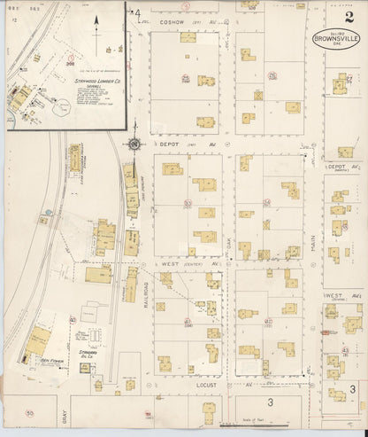 Sanborn Fire Insurance Map from Brownsville, Linn County, Oregon (1912), Sheet #0002 - Complete Map Set gallery image, historic Sanborn map, vintage wall art, Oregon Oregon