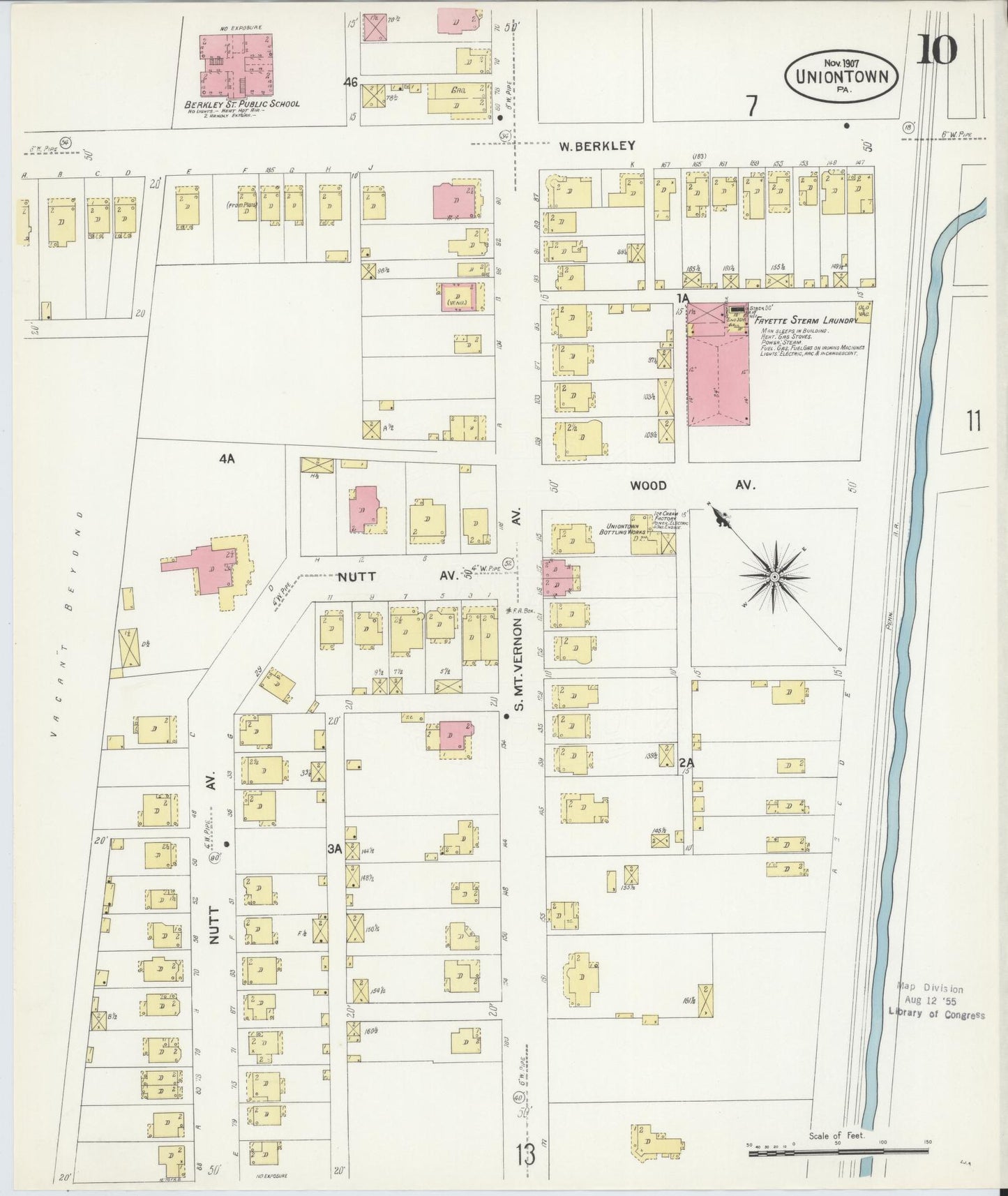 Sanborn Fire Insurance Map from Uniontown, Fayette County, Pennsylvania (1907), Sheet #0010 - Historic Sanborn Fire Insurance Map Print, vintage old map wall art, antique decor, genealogy gift, Pennsylvania Pennsylvania map