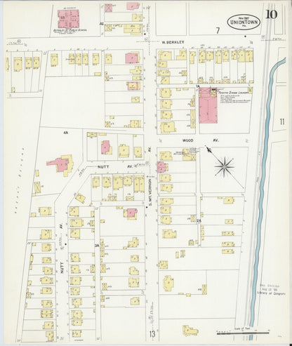 Sanborn Fire Insurance Map from Uniontown, Fayette County, Pennsylvania (1907), Sheet #0010 - Historic Sanborn Fire Insurance Map Print, vintage old map wall art, antique decor, genealogy gift, Pennsylvania Pennsylvania map