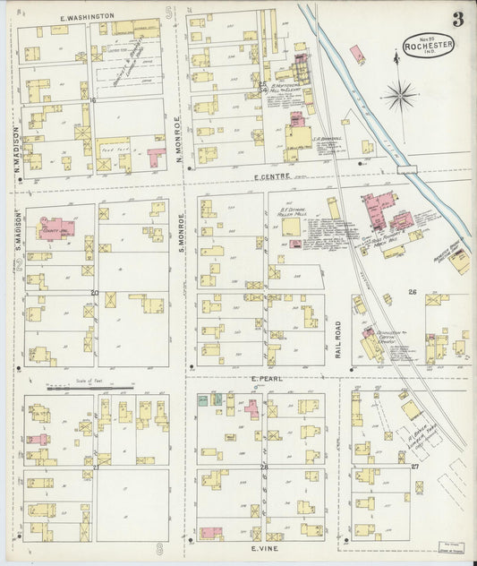 Sanborn Fire Insurance Map from Rochester, Fulton County, Indiana (1895), Sheet #0003 - Historic Sanborn Fire Insurance Map Print, vintage old map wall art, antique decor, genealogy gift, Indiana Indiana map