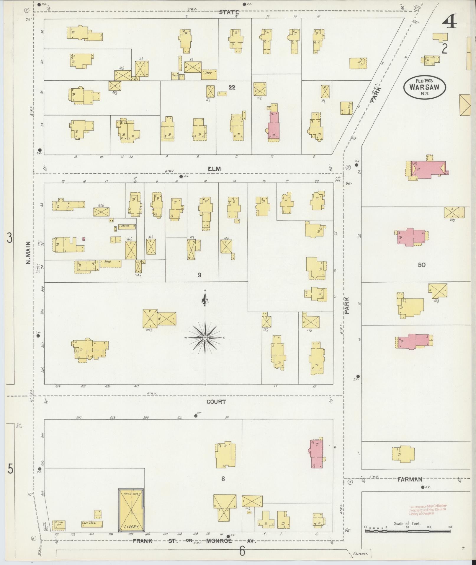 Sanborn Fire Insurance Map from Warsaw, Wyoming County, New York (1903), Sheet #0004 - Complete Map Set gallery image, historic Sanborn map, vintage wall art, Warsaw Wyoming