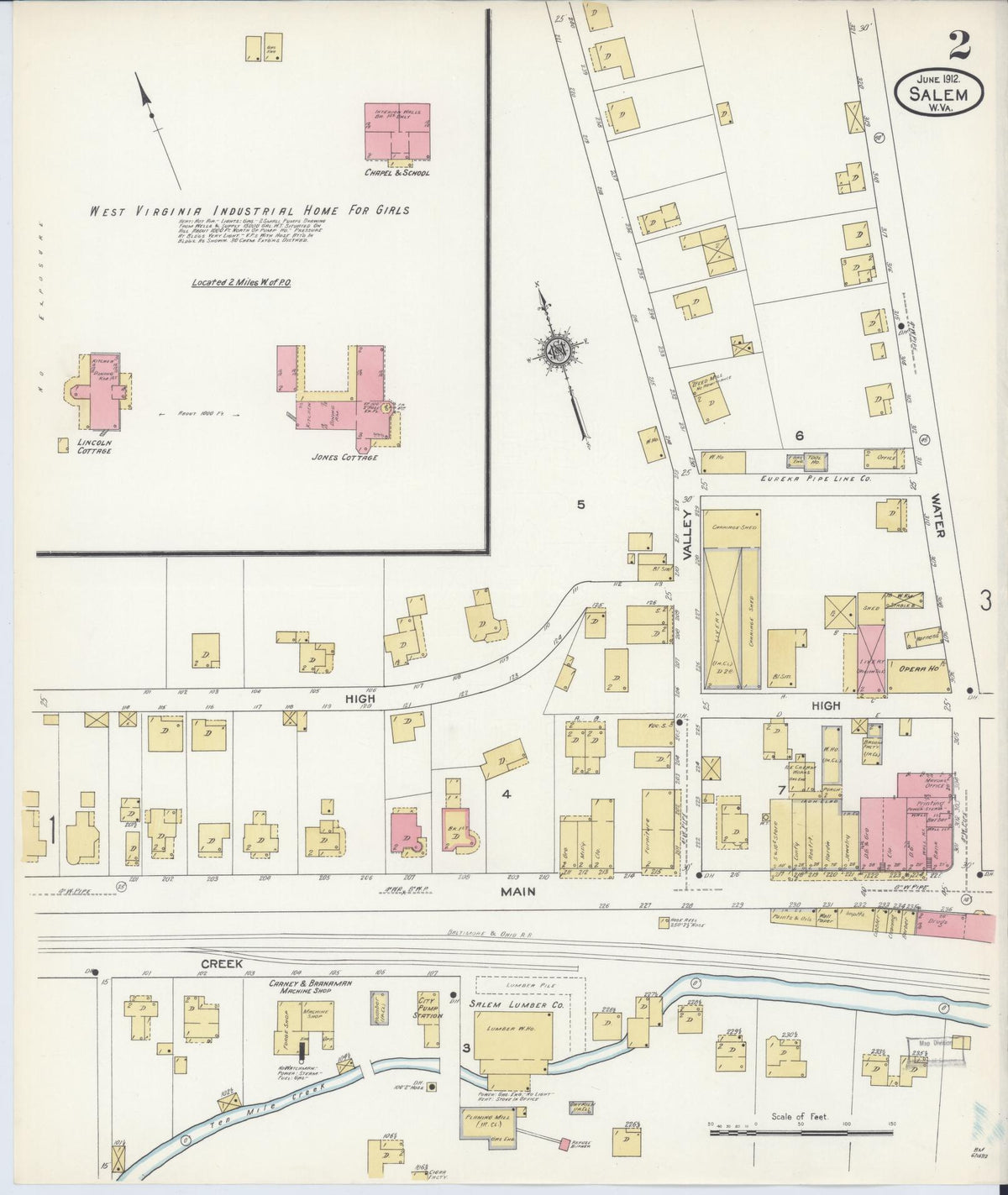 Sanborn Fire Insurance Map from Salem, Harrison County, West Virginia (1912), Sheet #0002 - Historic Sanborn Fire Insurance Map Print, vintage old map wall art, antique decor, genealogy gift, West Virginia West Virginia map