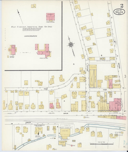 Sanborn Fire Insurance Map from Salem, Harrison County, West Virginia (1912), Sheet #0002 - Historic Sanborn Fire Insurance Map Print, vintage old map wall art, antique decor, genealogy gift, West Virginia West Virginia map
