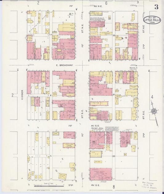 Sanborn Fire Insurance Map from Little Falls, Morrison County, Minnesota (1915), Sheet #0003 - Historic Sanborn Fire Insurance Map Print, vintage old map wall art, antique decor, genealogy gift, Minnesota Minnesota map