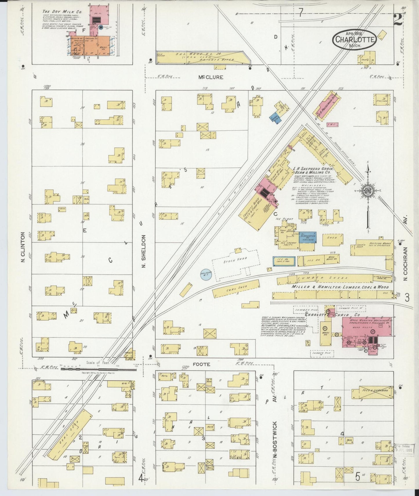 Sanborn Fire Insurance Map from Charlotte, Eaton County, Michigan (1918), Sheet #0002 - Complete Map Set gallery image, historic Sanborn map, vintage wall art, Michigan Michigan