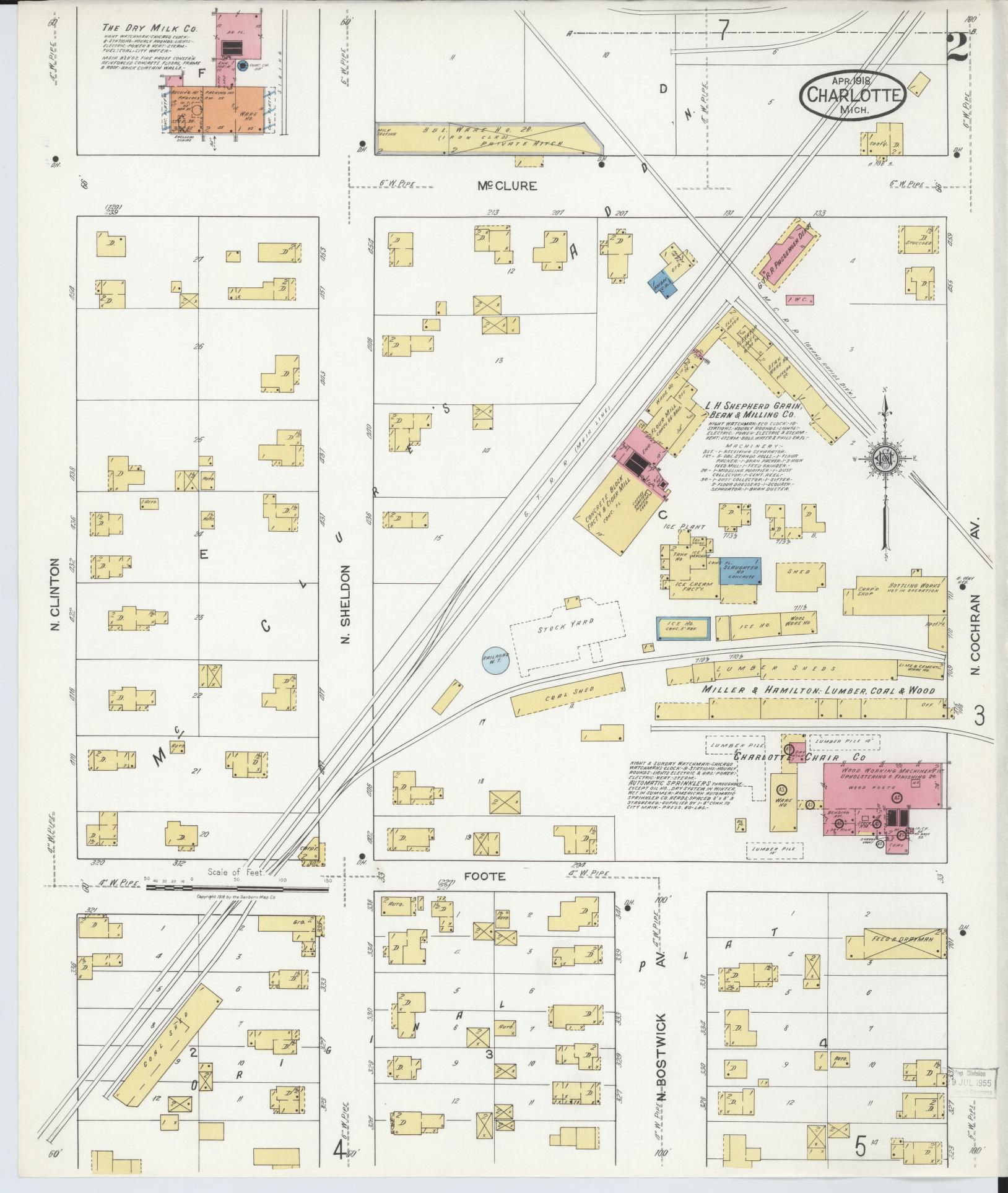 Sanborn Fire Insurance Map from Charlotte, Eaton County, Michigan (1918), Sheet #0002 - Complete Map Set gallery image, historic Sanborn map, vintage wall art, Michigan Michigan