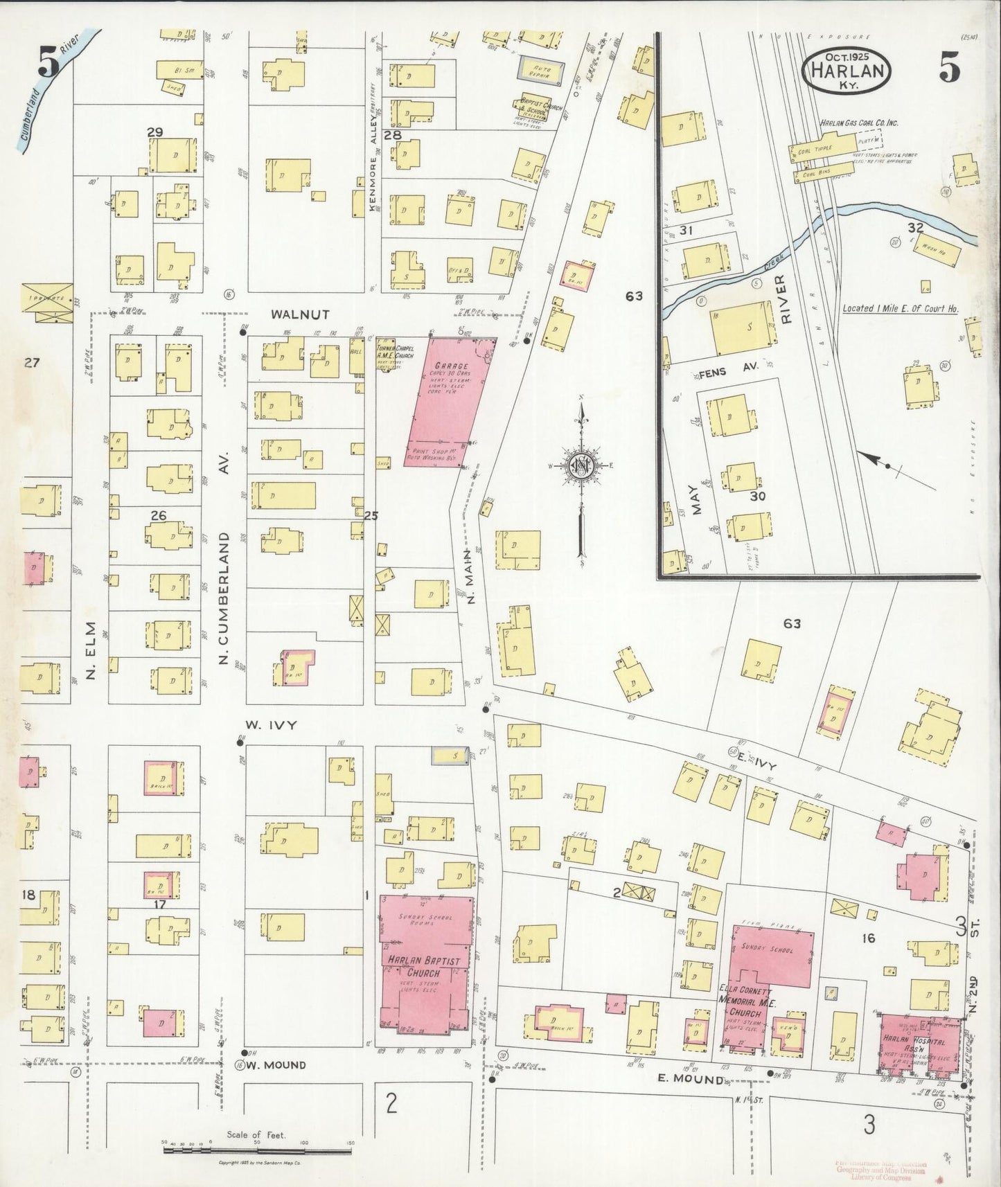 Sanborn Fire Insurance Map from Harlan, Harlan County, Kentucky (1925), Sheet #0005 - Complete Map Set gallery image, historic Sanborn map, vintage wall art, Kentucky Kentucky