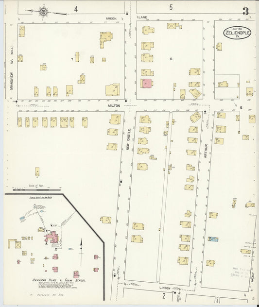 Sanborn Fire Insurance Map from Zelienople, Butler County, Pennsylvania (1912), Sheet #0003 - Historic Sanborn Fire Insurance Map Print, vintage old map wall art, antique decor, genealogy gift, Pennsylvania Pennsylvania map