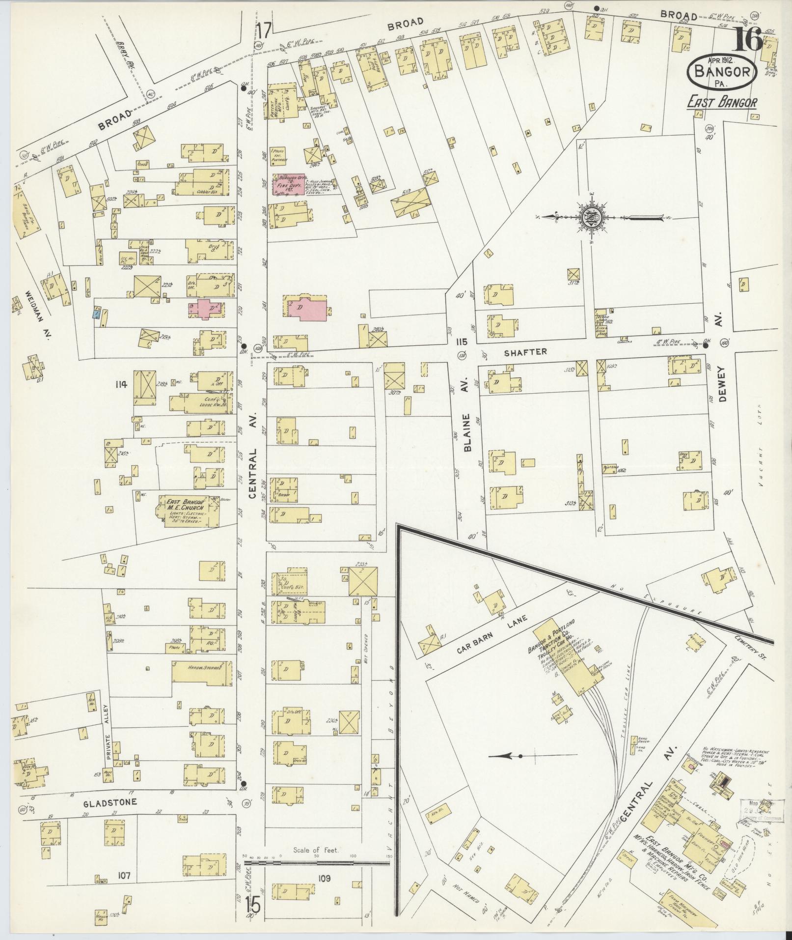 Sanborn Fire Insurance Map from Bangor, Northampton County, Pennsylvania (1912), Sheet #0016 - Historic Sanborn Fire Insurance Map Print, vintage old map wall art, antique decor, genealogy gift, Pennsylvania Pennsylvania map