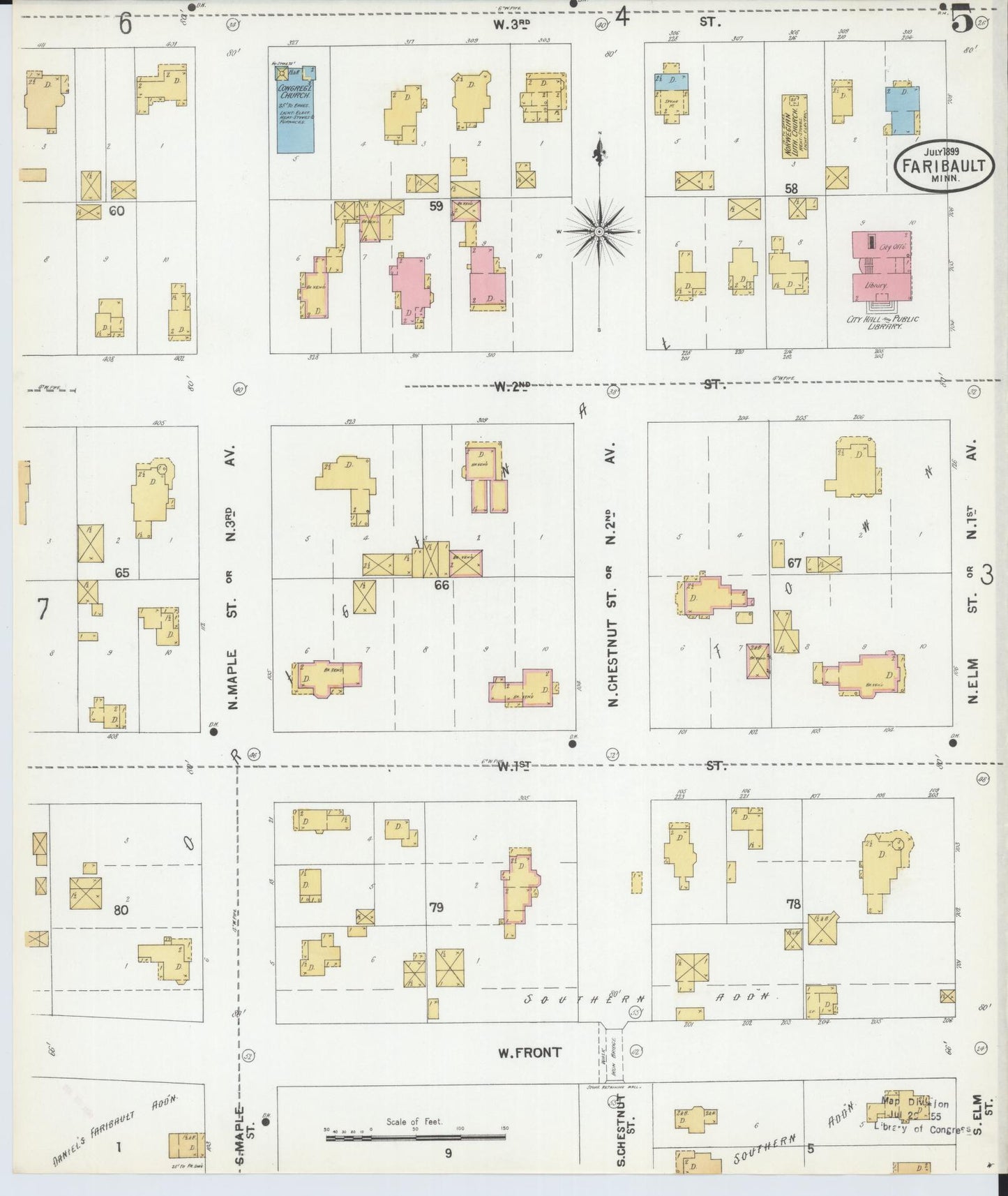 Sanborn Fire Insurance Map from Faribault, Rice County, Minnesota (1899), Sheet #0005 - Historic Sanborn Fire Insurance Map Print, vintage old map wall art, antique decor, genealogy gift, Minnesota Minnesota map