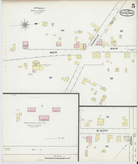 Sanborn Fire Insurance Map from Concord, Cabarrus County, North Carolina (1892), Sheet #0005 - Historic Sanborn Fire Insurance Map Print, vintage old map wall art, antique decor, genealogy gift, North Carolina North Carolina map