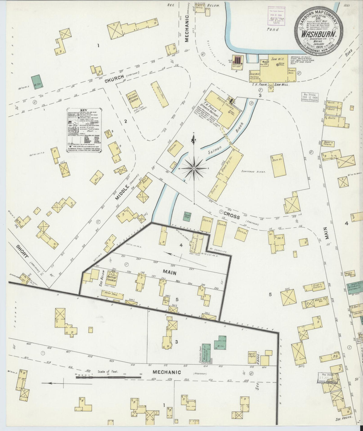 Sanborn Fire Insurance Map from Washburn, Aroostook County, Maine (1904), Sheet #0001 - Historic Sanborn Fire Insurance Map Print, vintage old map wall art, antique decor, genealogy gift, Maine Maine map