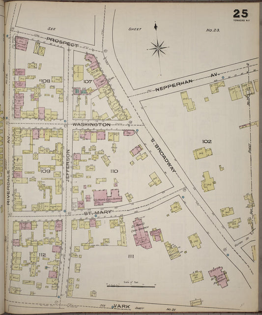 Sanborn Fire Insurance Map from Yonkers, Westchester County, New York (1886), Sheet #0025 - Historic Sanborn Fire Insurance Map Print, vintage old map wall art, antique decor, genealogy gift, New York New York map
