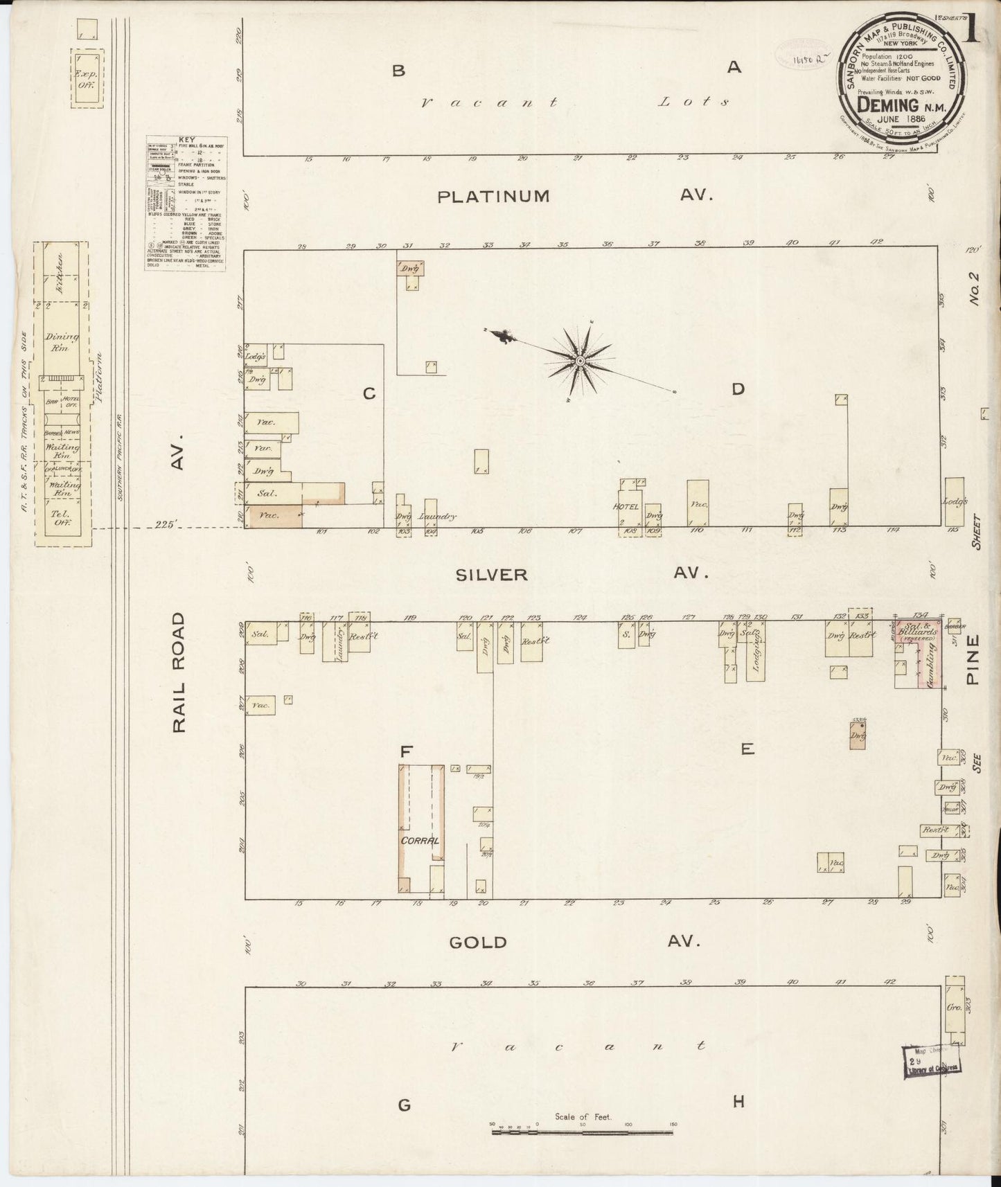 Sanborn Fire Insurance Map from Deming, Luna County, New Mexico (1886), Sheet #0001 - Complete Map Set gallery image, historic Sanborn map, vintage wall art, New Mexico New Mexico
