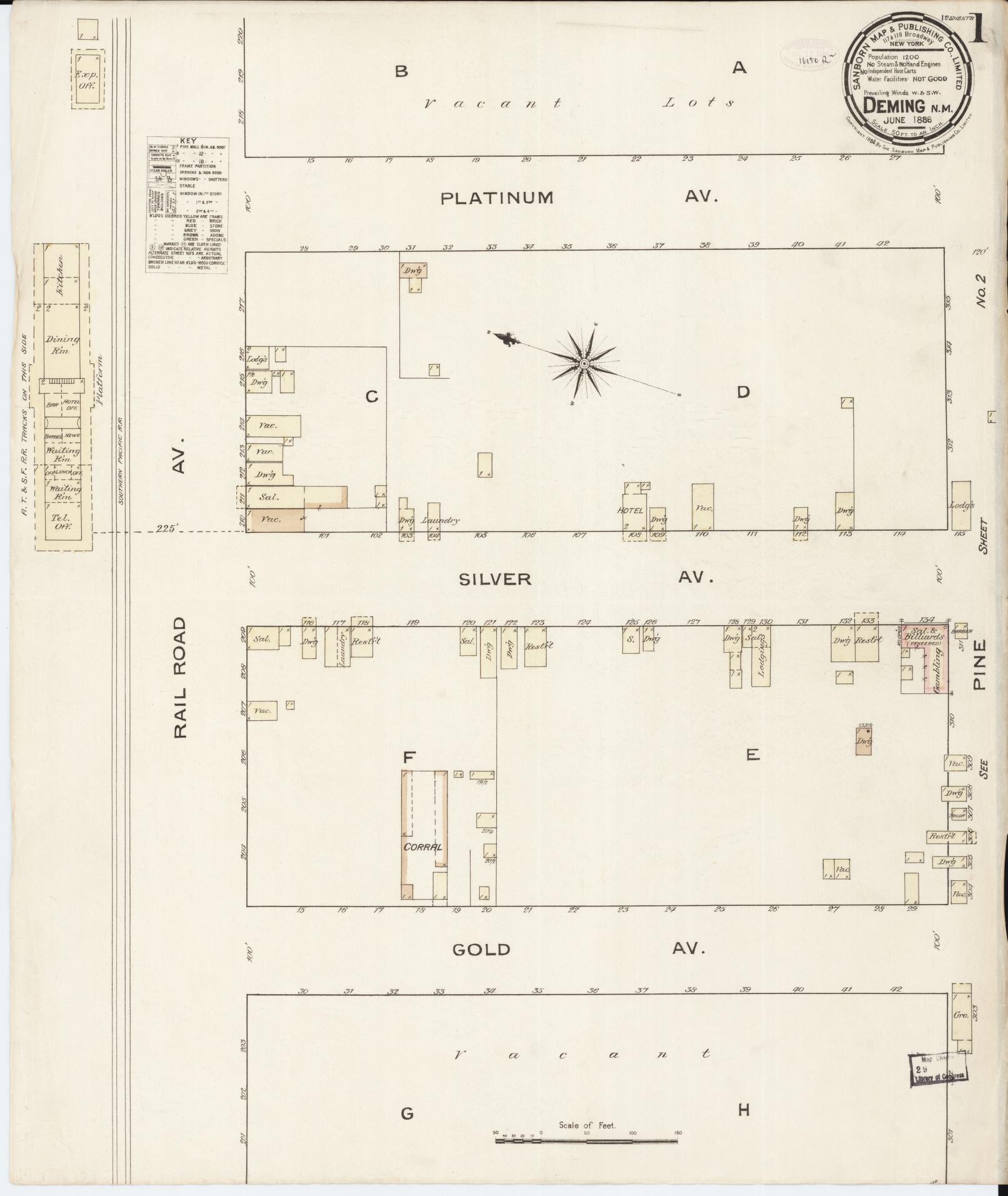 Sanborn Fire Insurance Map from Deming, Luna County, New Mexico (1886), Sheet #0001 - Complete Map Set gallery image, historic Sanborn map, vintage wall art, New Mexico New Mexico