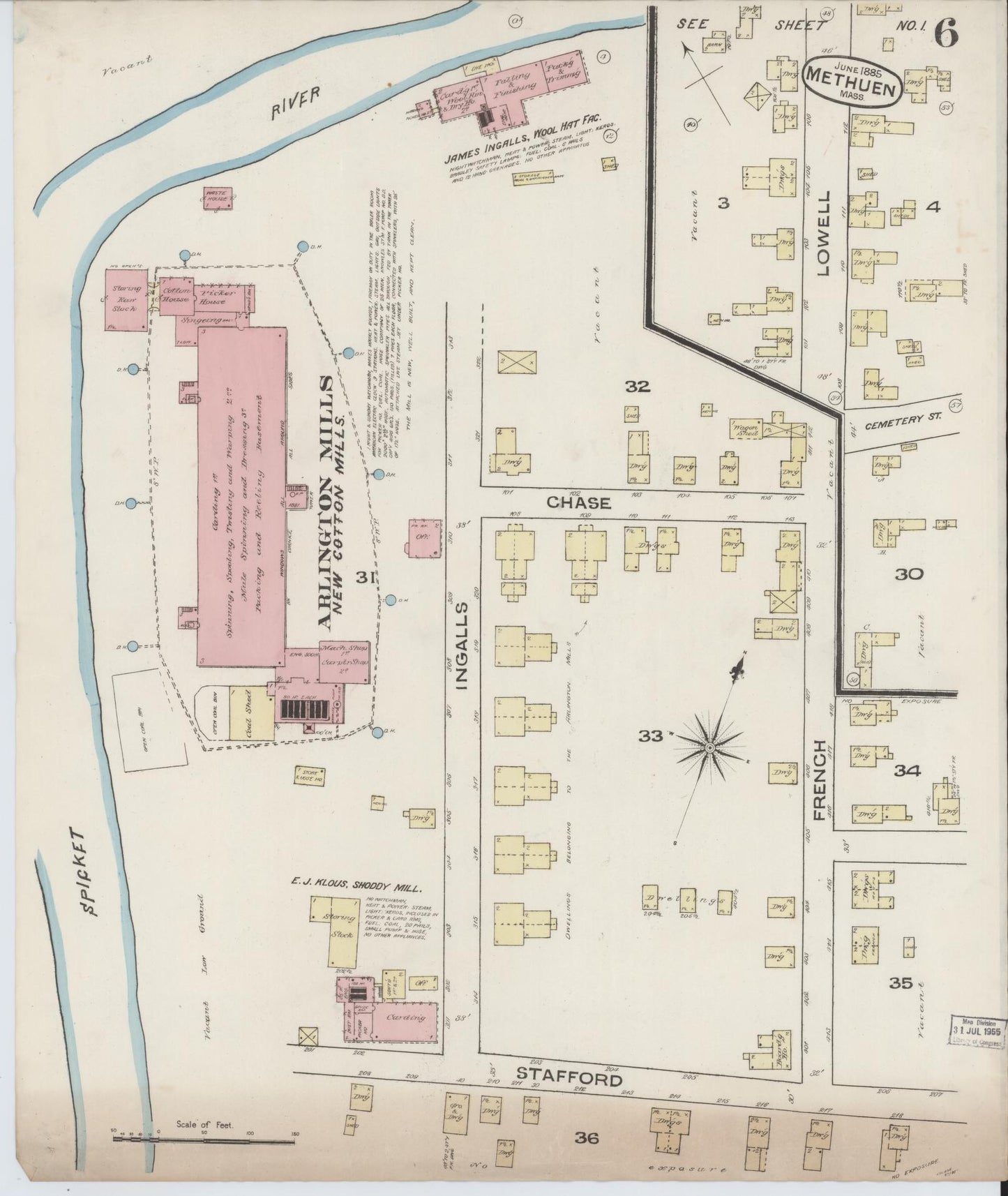 Sanborn Fire Insurance Map from Methuen, Essex County, Massachusetts (1885), Sheet #0006 - Complete Map Set gallery image, historic Sanborn map, vintage wall art, Massachusetts Massachusetts