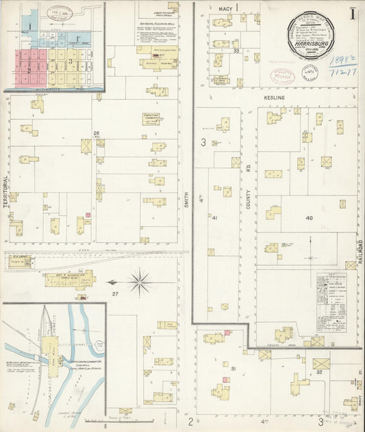 Sanborn Fire Insurance Map from Harrisburg, Linn County, Oregon (1898), Sheet #0001 - Historic Sanborn Fire Insurance Map Print, vintage old map wall art, antique decor, genealogy gift, Oregon Oregon map