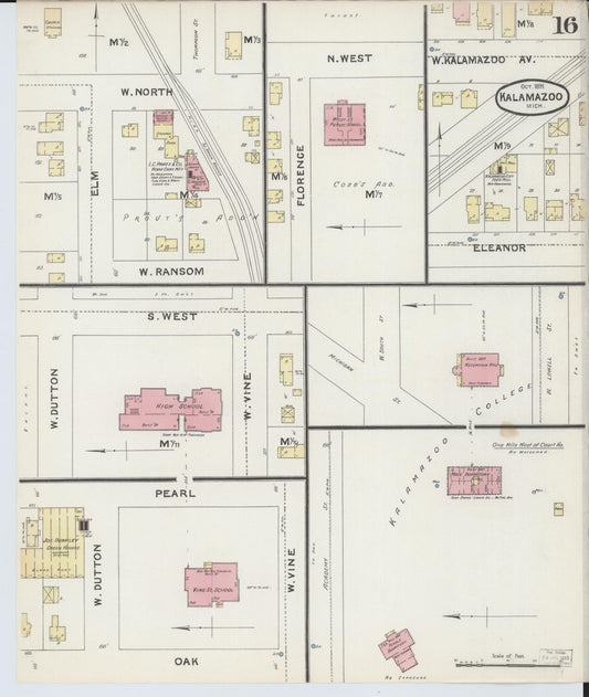 Sanborn Fire Insurance Map from Kalamazoo, Kalamazoo County, Michigan (1891), Sheet #0016 - Historic Sanborn Fire Insurance Map Print, vintage old map wall art, antique decor, genealogy gift, Michigan Michigan map