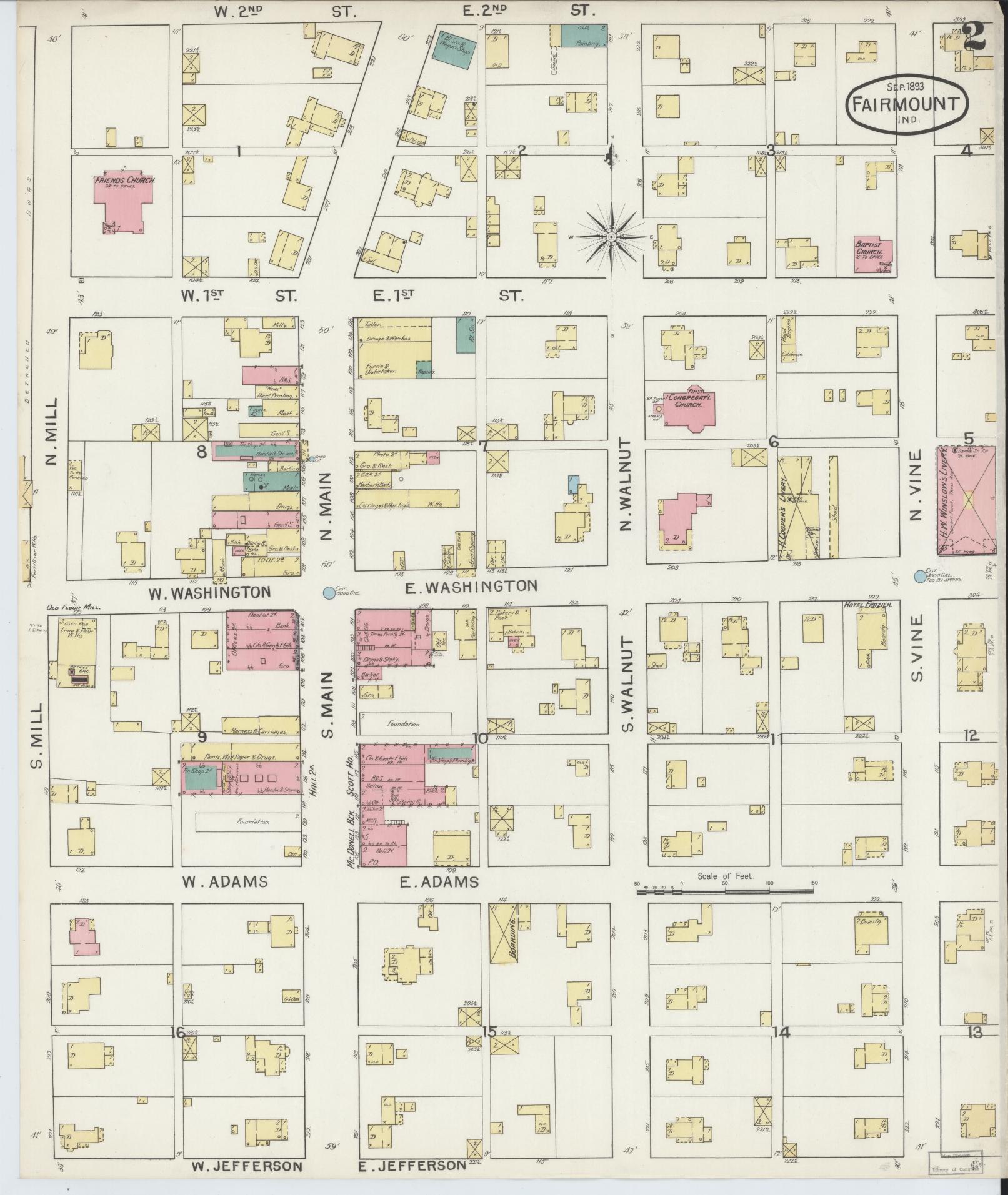 Sanborn Fire Insurance Map from Fairmount, Grant County, Indiana (1893), Sheet #0002 - Complete Map Set gallery image, historic Sanborn map, vintage wall art, Indiana Indiana
