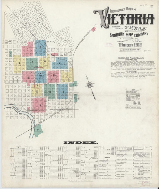 Sanborn Fire Insurance Map from Victoria, Victoria County, Texas (1912), Sheet #0001 - Historic Sanborn Fire Insurance Map Print, vintage old map wall art, antique decor, genealogy gift, Texas Texas map