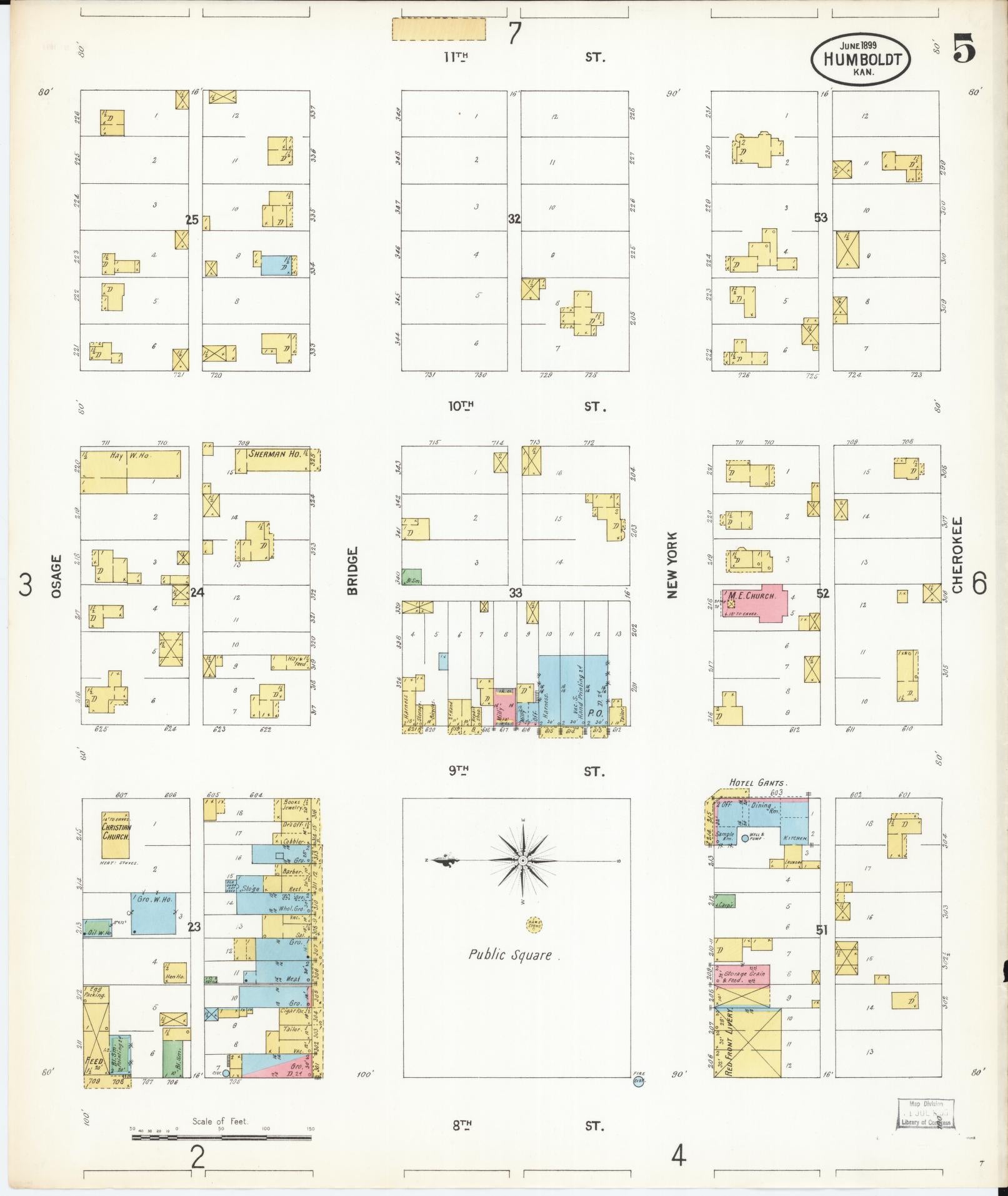 Sanborn Fire Insurance Map from Humboldt, Allen County, Kansas (1899), Sheet #0005 - Historic Sanborn Fire Insurance Map Print, vintage old map wall art, antique decor, genealogy gift, Kansas Kansas map
