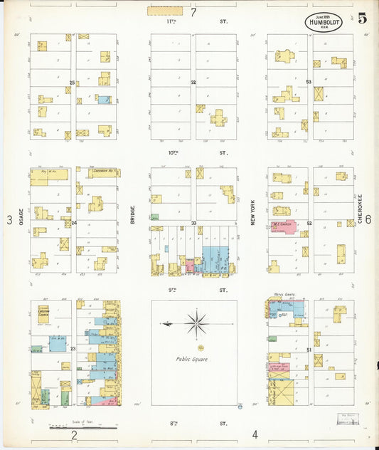 Sanborn Fire Insurance Map from Humboldt, Allen County, Kansas (1899), Sheet #0005 - Historic Sanborn Fire Insurance Map Print, vintage old map wall art, antique decor, genealogy gift, Kansas Kansas map