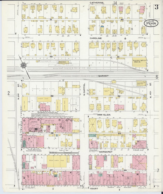Sanborn Fire Insurance Map from Pekin, Tazewell County, Illinois (1909), Sheet #0003 - Historic Sanborn Fire Insurance Map Print, vintage old map wall art, antique decor, genealogy gift, Illinois Illinois map