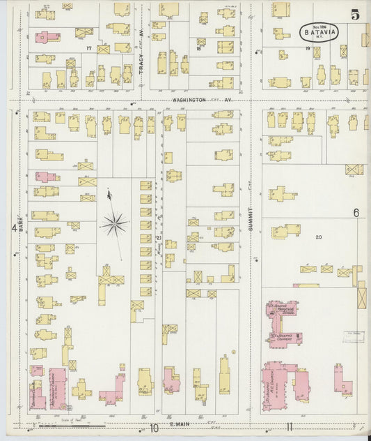 Sanborn Fire Insurance Map from Batavia, Genesee County, New York (1896), Sheet #0005 - Historic Sanborn Fire Insurance Map Print, vintage old map wall art, antique decor, genealogy gift, New York New York map