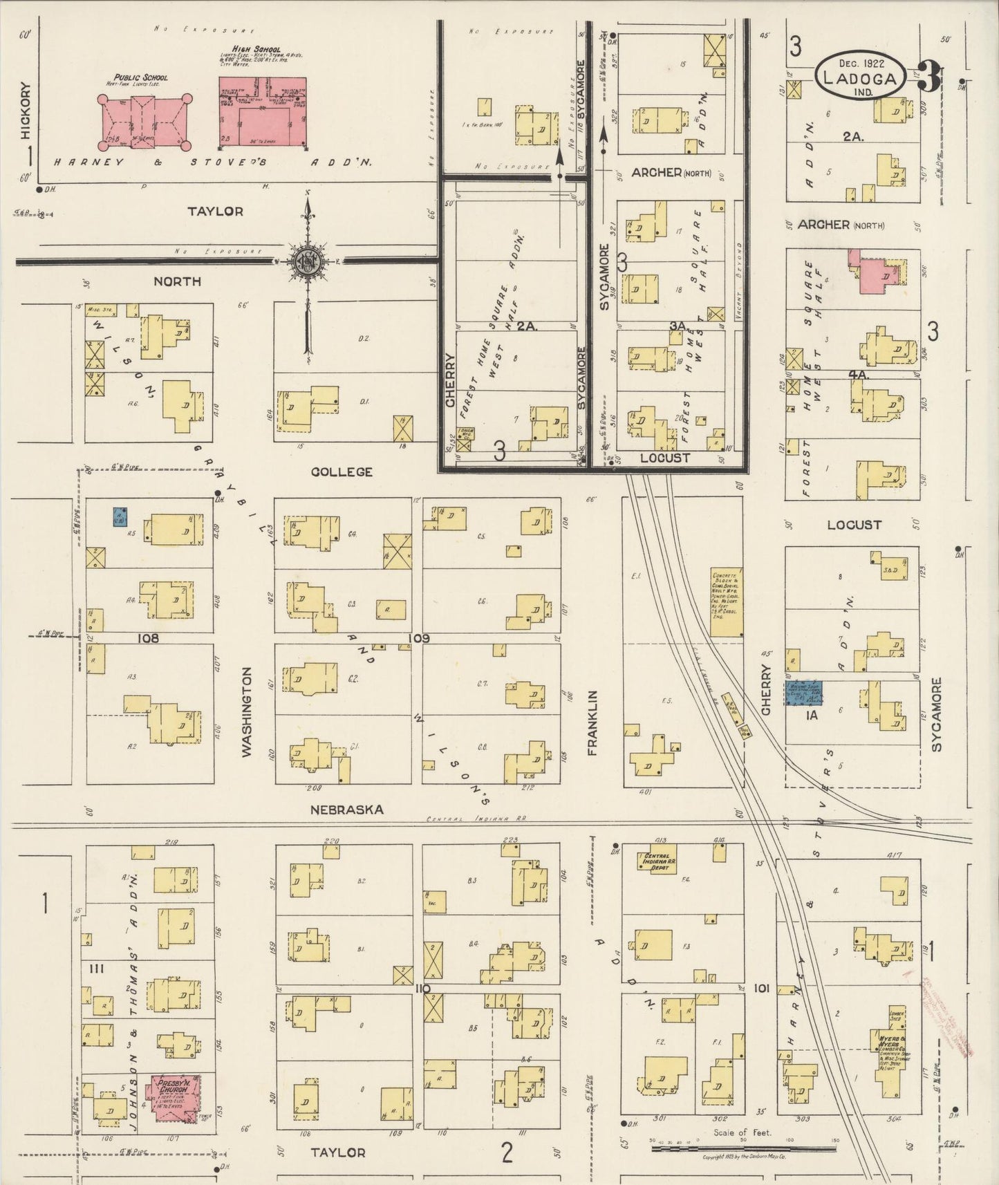 Sanborn Fire Insurance Map from Ladoga, Montgomery County, Indiana (1922), Sheet #0003 - Complete Map Set gallery image, historic Sanborn map, vintage wall art, Indiana Indiana