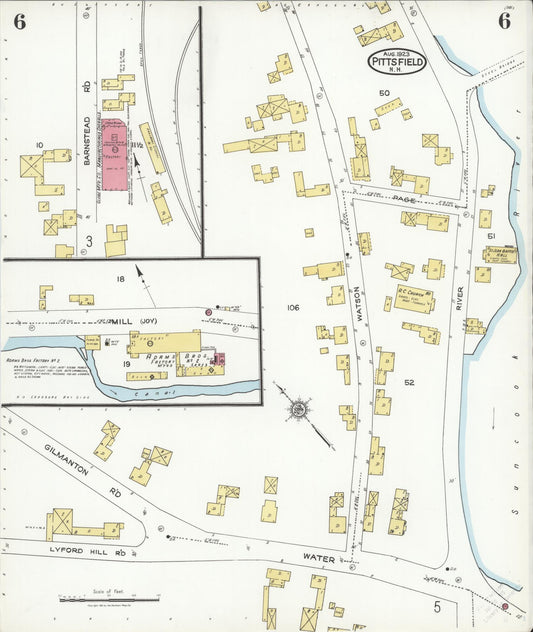 Sanborn Fire Insurance Map from Pittsfield, Merrimack County, New Hampshire (1923), Sheet #0006 - Historic Sanborn Fire Insurance Map Print, vintage old map wall art, antique decor, genealogy gift, New Hampshire New Hampshire map