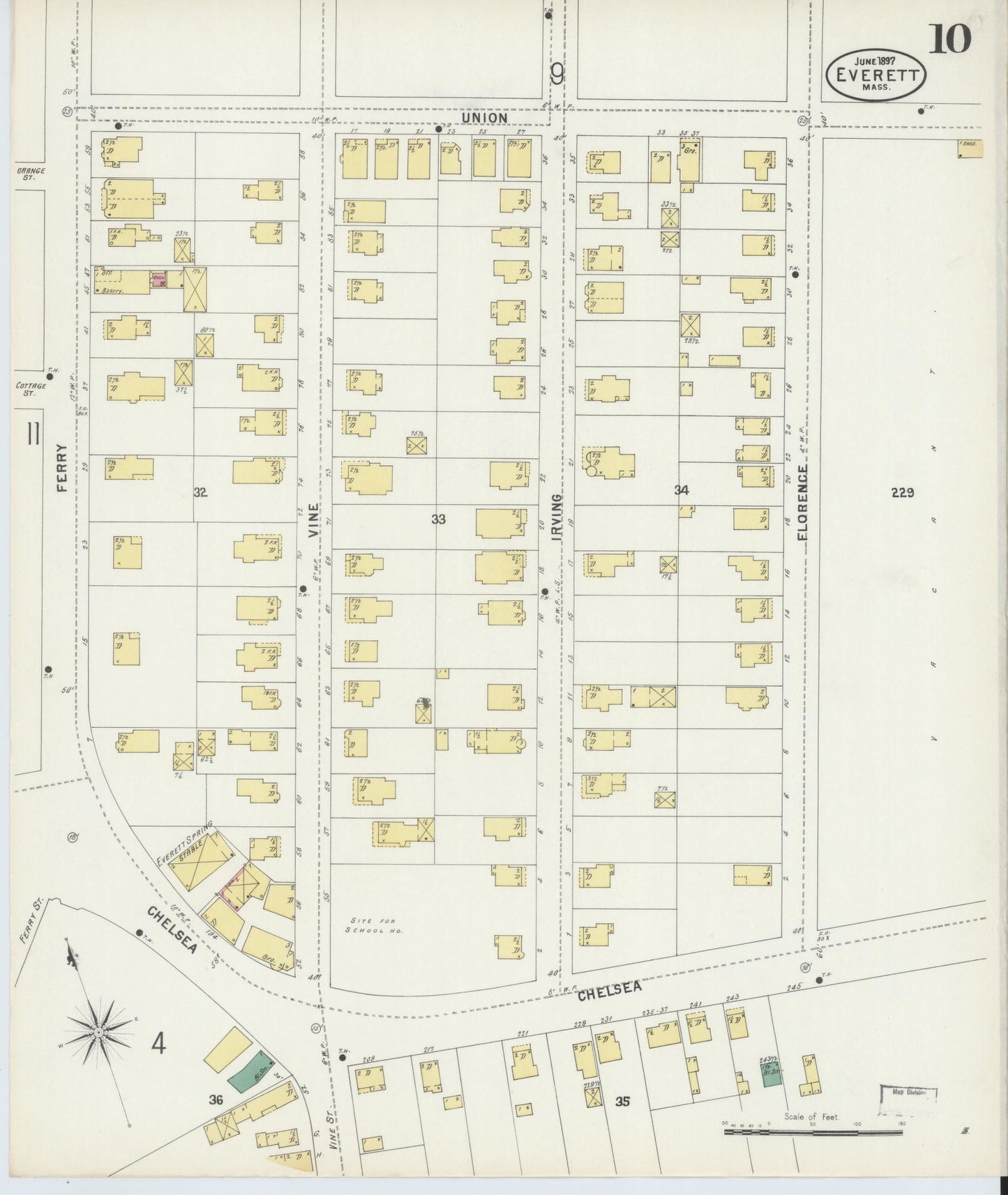 Sanborn Fire Insurance Map from Everett, Middlesex County, Massachusetts (1897), Sheet #0010 - Historic Sanborn Fire Insurance Map Print, vintage old map wall art, antique decor, genealogy gift, Massachusetts Massachusetts map