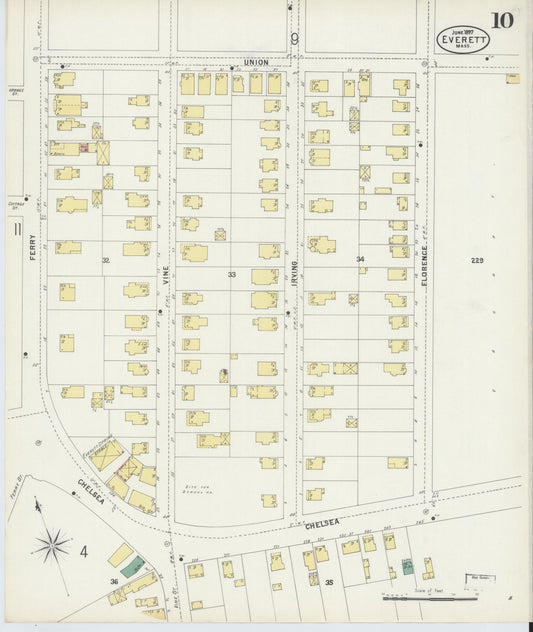 Sanborn Fire Insurance Map from Everett, Middlesex County, Massachusetts (1897), Sheet #0010 - Historic Sanborn Fire Insurance Map Print, vintage old map wall art, antique decor, genealogy gift, Massachusetts Massachusetts map
