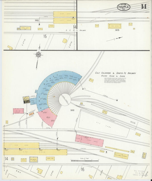 Sanborn Fire Insurance Map from Temple, Bell County, Texas (1915), Sheet #0014 - Historic Sanborn Fire Insurance Map Print, vintage old map wall art, antique decor, genealogy gift, Texas Texas map