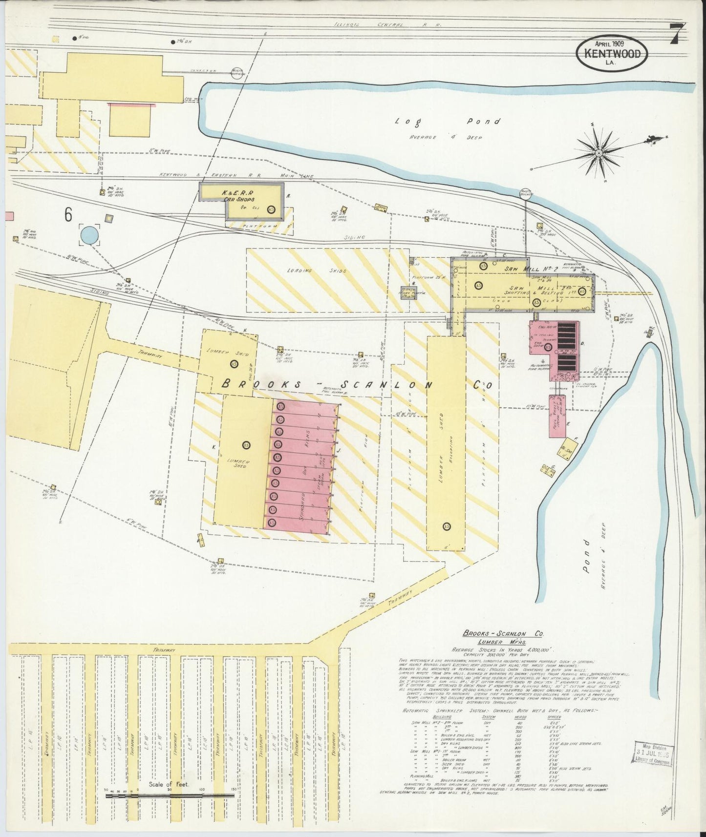 Sanborn Fire Insurance Map from Kentwood, Tangipahoa Parish, Louisiana (1909), Sheet #0007 - Complete Map Set gallery image, historic Sanborn map, vintage wall art, Louisiana Louisiana
