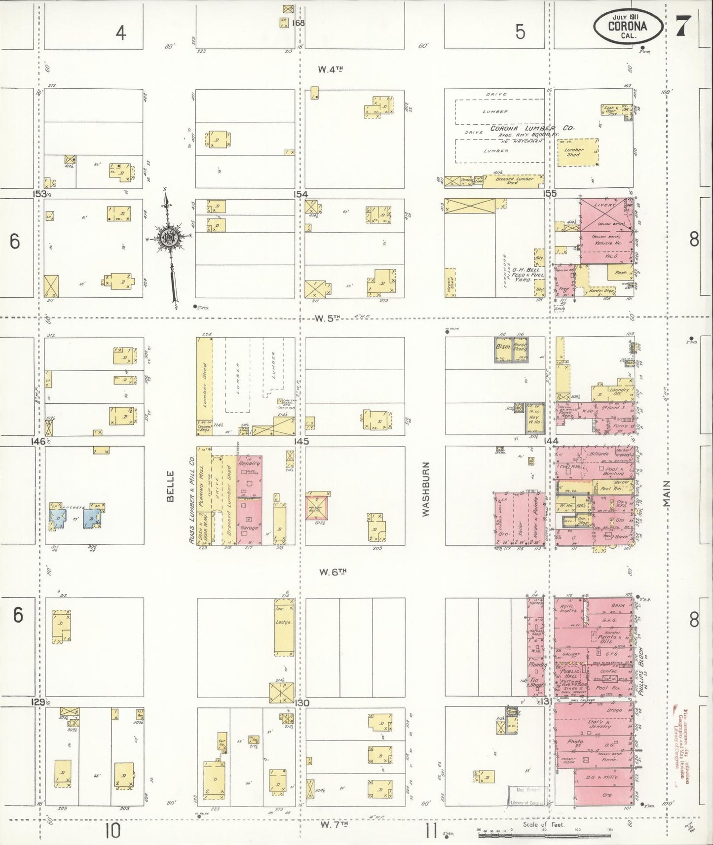Sanborn Fire Insurance Map from Corona, Riverside County, California (1911), Sheet #0007 - Complete Map Set gallery image, historic Sanborn map, vintage wall art, California California