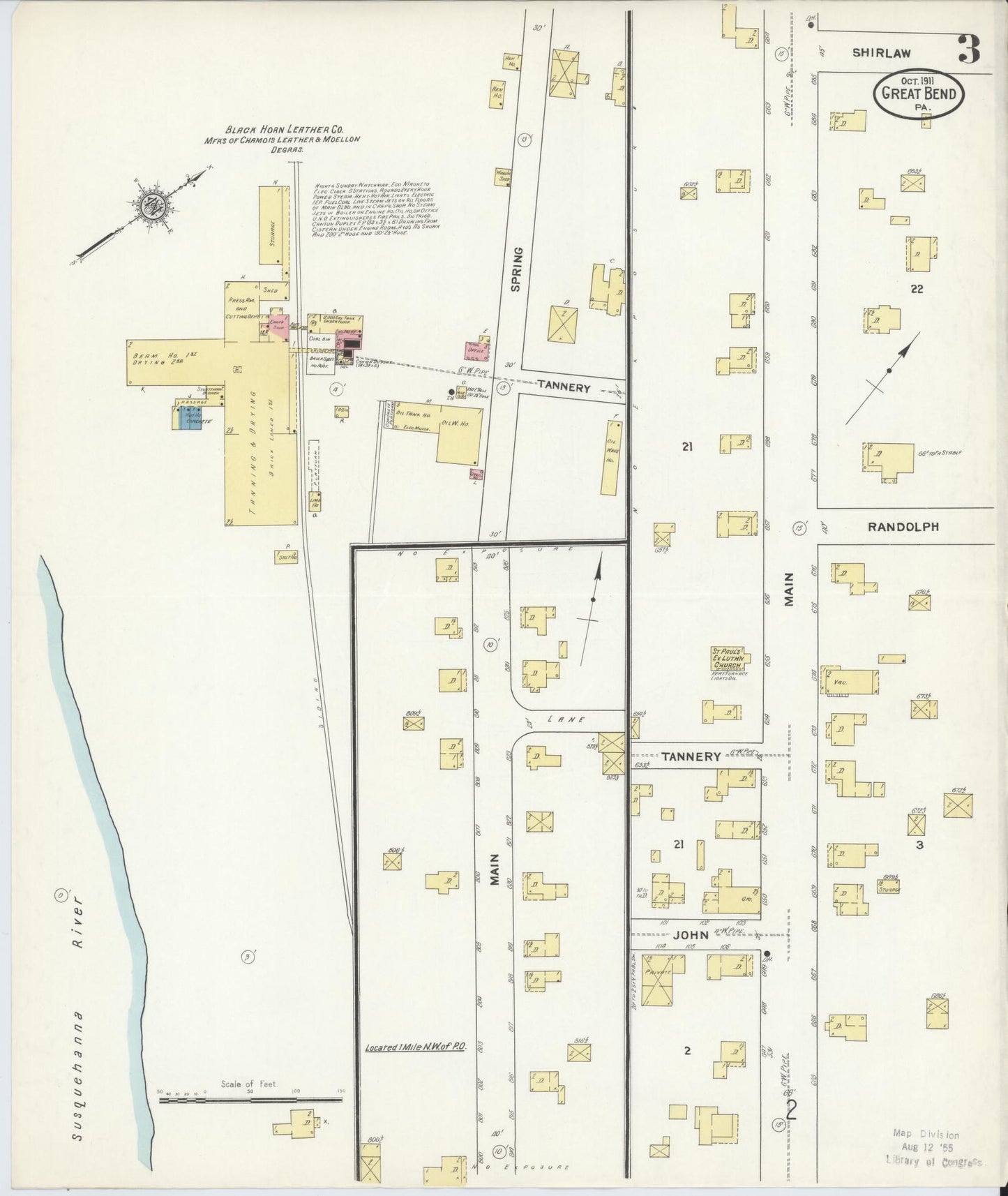 Sanborn Fire Insurance Map from Great Bend, Susquehanna County, Pennsylvania (1911), Sheet #0003 - Historic Sanborn Fire Insurance Map Print, vintage old map wall art, antique decor, genealogy gift, Pennsylvania Pennsylvania map