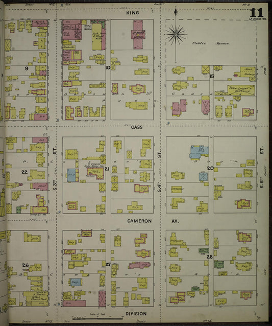 Sanborn Fire Insurance Map from La Crosse, La Crosse County, Wisconsin (1891), Sheet #0011 - Historic Sanborn Fire Insurance Map Print, vintage old map wall art, antique decor, genealogy gift, Wisconsin Wisconsin map