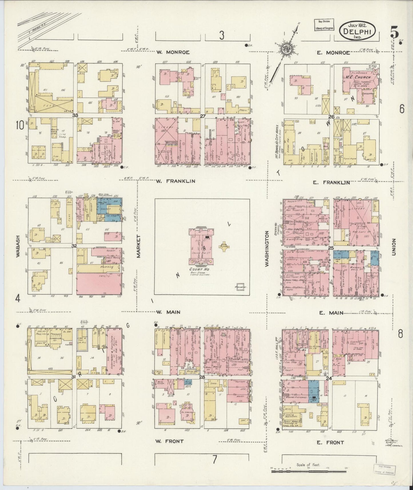 Sanborn Fire Insurance Map from Delphi, Carroll County, Indiana (1912), Sheet #0005 - Complete Map Set gallery image, historic Sanborn map, vintage wall art, Indiana Indiana