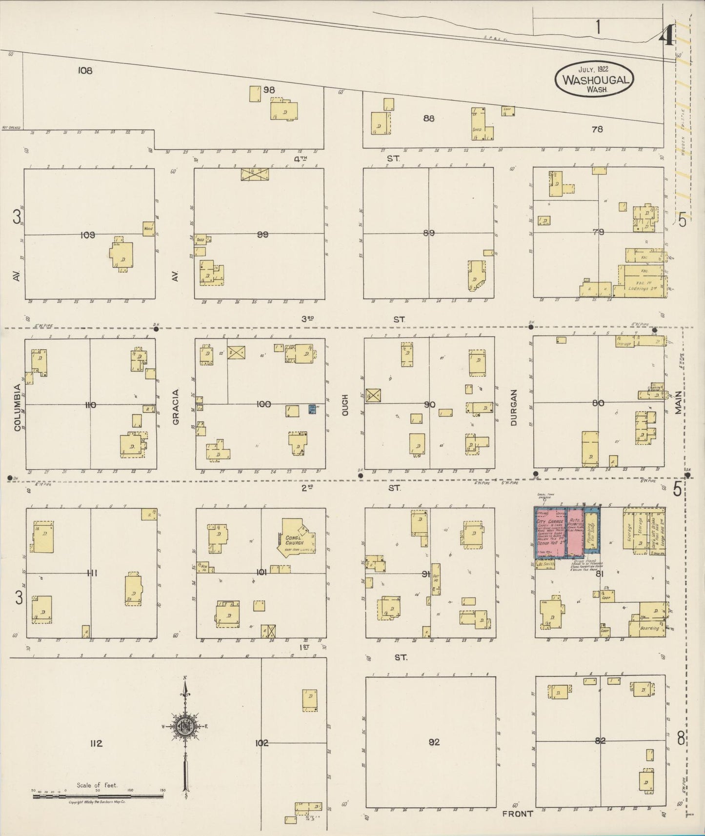Sanborn Fire Insurance Map from Washougal, Clark County, Washington (1922), Sheet #0004 - Complete Map Set gallery image, historic Sanborn map, vintage wall art, Washington Washington